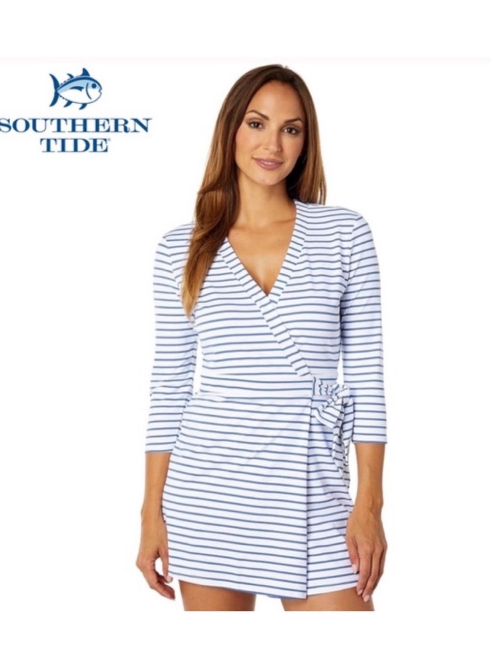 Southern Tide White and Blue Striped Romper